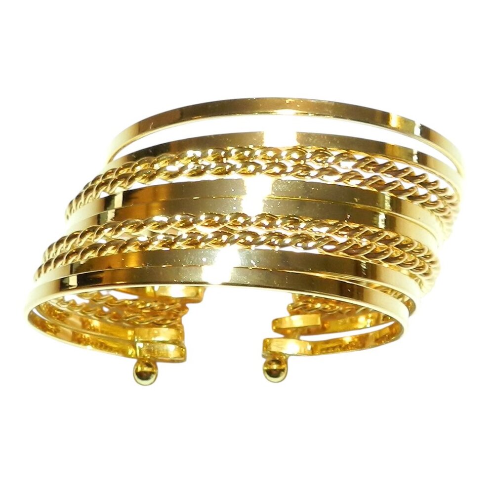 New Gold 25mm 10-Band Smooth & Twist Textured Steel Bangle Cuff Bracelet BR512